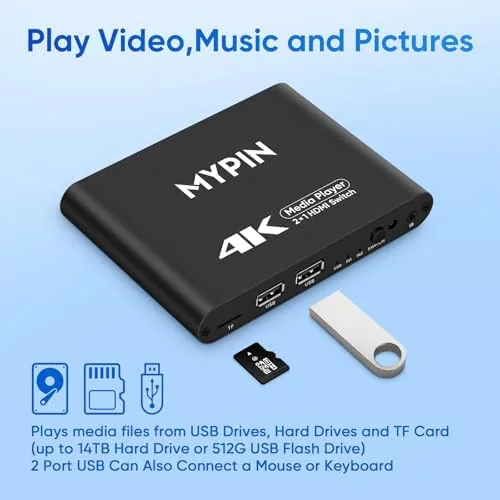 Another view of the 4K@30 Media Player with 2 in 1 HDMI Out Switch