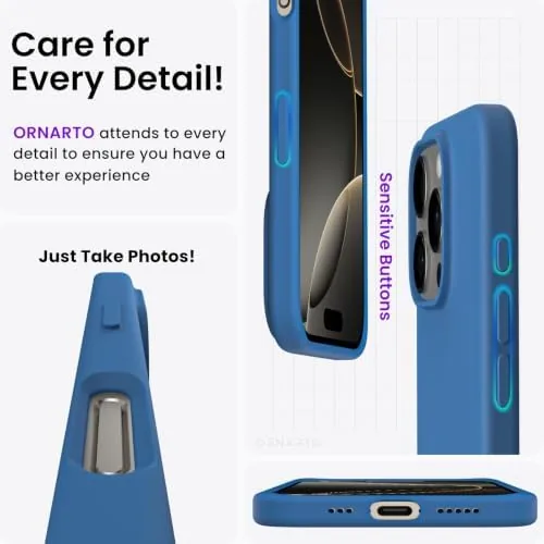 Another view of the ORNARTO for iPhone 16 Pro Case, Liquid Silicone, Blue |