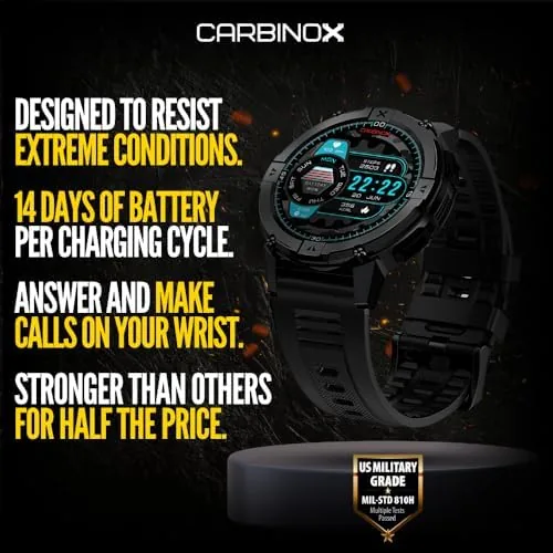 Close look at the CARBINOX X-Ranger Smart Watch with Metal Band 22 mm, Rugged build quality