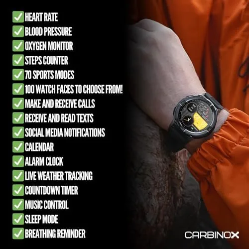 The CARBINOX X-Ranger Smart Watch with Metal Band 22 mm, Rugged in real use
