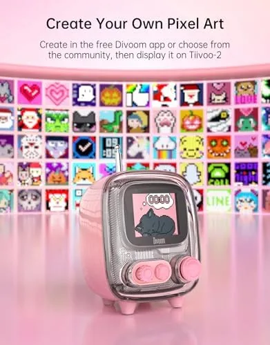Another view of the Divoom Tiivoo-2 Retro Bluetooth Speaker, FM Radio, Pixel Art Display