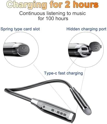 Another view of the Kinobo Neckband Bluetooth Headphones，6.0 Bluetooth 120 Hours Playtime，IPX7 Sports Waterproof
