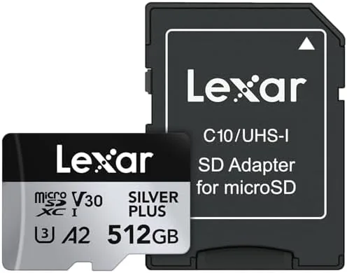 Overview of the Lexar 512GB Silver Plus Micro SD Card, 205MB/s Read, 4K