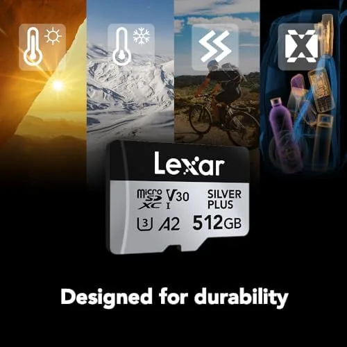 The Lexar 512GB Silver Plus Micro SD Card, 205MB/s Read, 4K compared in context