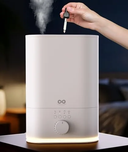 The Everlasting Comfort 6L humidifier on a nightstand in a bedroom