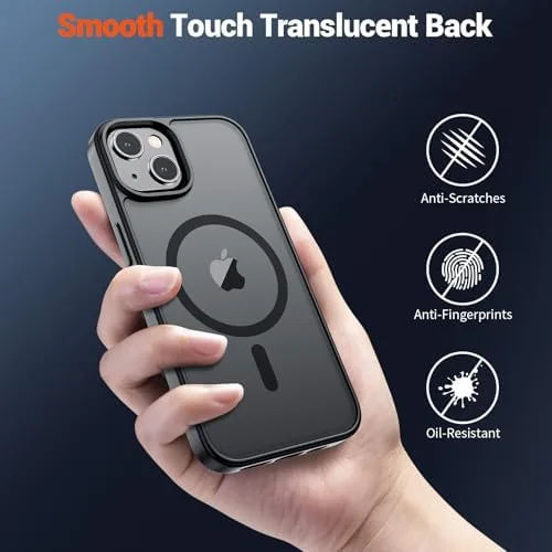 The black cased phone held in one hand on the street