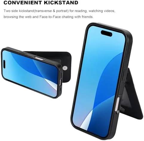Another view of the KIHUWEY for iPhone 16 Pro Wallet Case Card Holder Kickstand