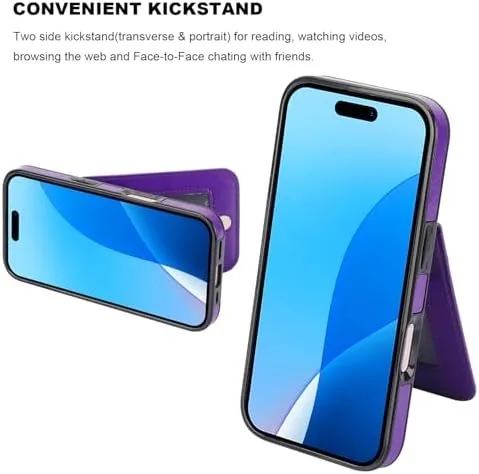 Another view of the KIHUWEY for iPhone 16 Pro Wallet Case Card Holder Kickstand