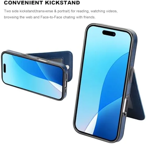 Another view of the KIHUWEY for iPhone 16 Pro Wallet Case Card Holder Kickstand