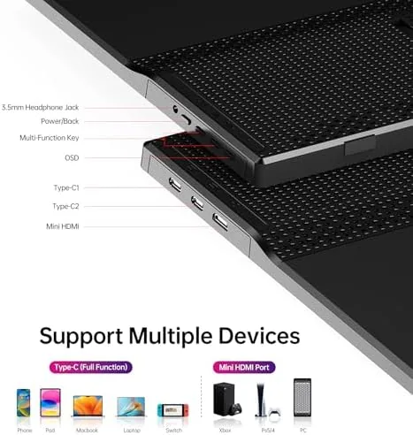 Detail shot of the Yxk Portable Monitor 15.6 Inch 1080P 60Hz IPS HDR Ultra-Slim features