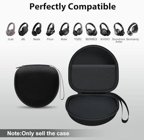 Close look at the Headphone Case for JLab/Beats/TOZO/JBL/BERIBES/Picun Etc Headphones, Black | for JLab build quality