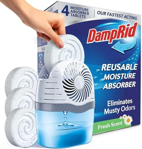 DampRid Reusable Moisture Absorber with 4 Drop-In Tablets, Fresh Scent, 15.8 oz., Attract and Review: Tested and Rated