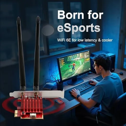Another view of the WiFi 6E PCIe Card, Intel AX210 Chip, 5400Mbps Tri-Band