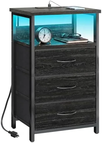 Fixwal Night Stand with 3 Fabric Drawers, Nightstand with Charging Station | black oak Review: Tested and Rated