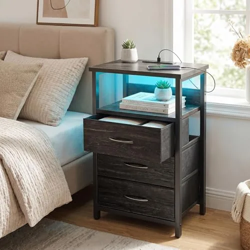 Close look at the Fixwal Night Stand with 3 Fabric Drawers, Nightstand with Charging build quality