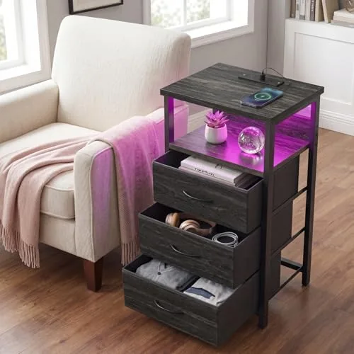 The Fixwal Night Stand with 3 Fabric Drawers, Nightstand with Charging compared in context
