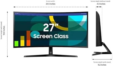 Samsung S3 monitor displaying a spreadsheet and browser window on the desk