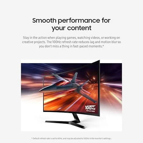 Samsung 27 S3 curved monitor on a desk beside a laptop with HDMI cable