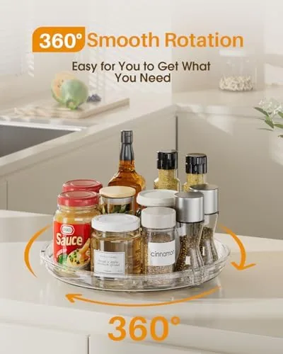 The turntable holding sauce bottles inside an open refrigerator