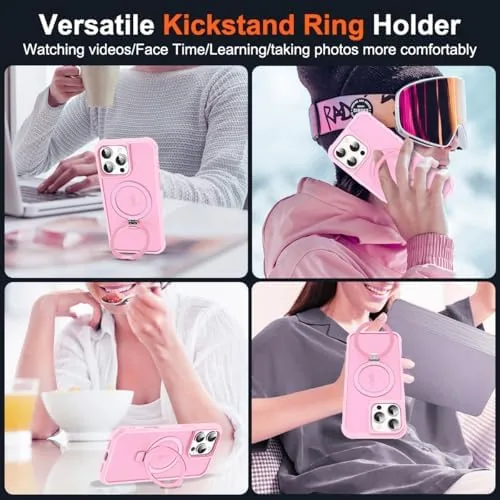 Another view of the SKYLMW Compatible with iPhone 16 Pro Case with Stand,Pink |