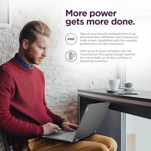 Detail shot of the Lenovo IdeaPad Flex 5i Chromebook Plus 14" 2-in-1 Laptop, Intel features