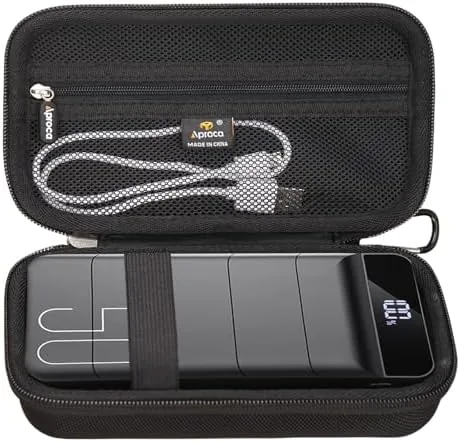 The Aproca case closed with the power bank inside on a table