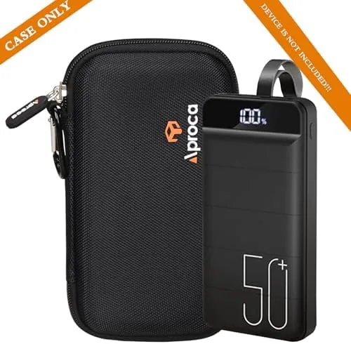 The Aproca case compared with a cloth pouch and a loose power bank