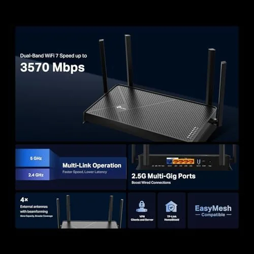 The router shown next to a Wi-Fi 7 enabled laptop
