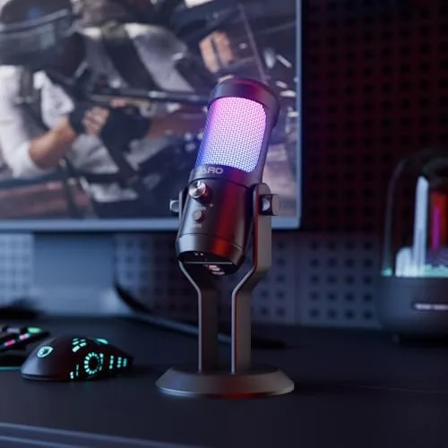 Close look at the JARO USB Condenser Microphone with Mute Noise Cancelation RGB for build quality