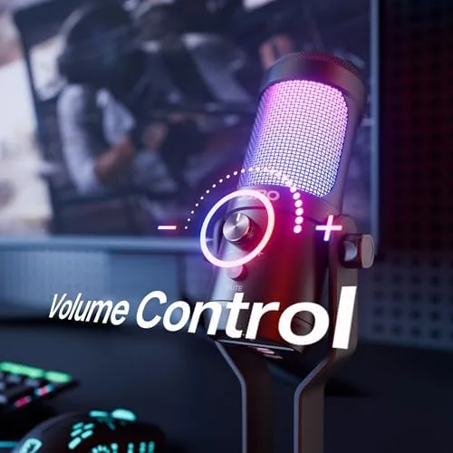 Detail shot of the JARO USB Condenser Microphone with Mute Noise Cancelation RGB for features