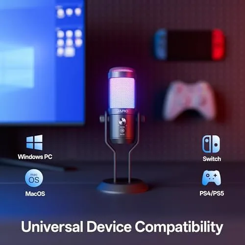 The JARO USB Condenser Microphone with Mute Noise Cancelation RGB for in real use