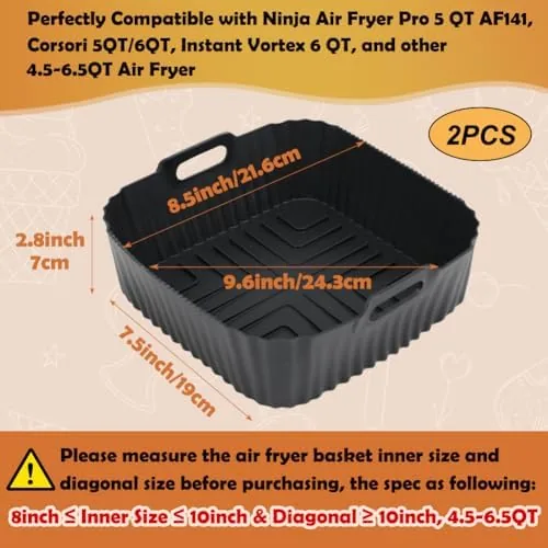 Close look at the BYKITCHEN 8.5in Square Reusable Silicone Air Fryer Liners for 4.5 build quality