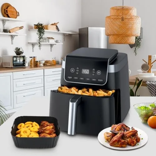 The BYKITCHEN 8.5in Square Reusable Silicone Air Fryer Liners for 4.5 in real use