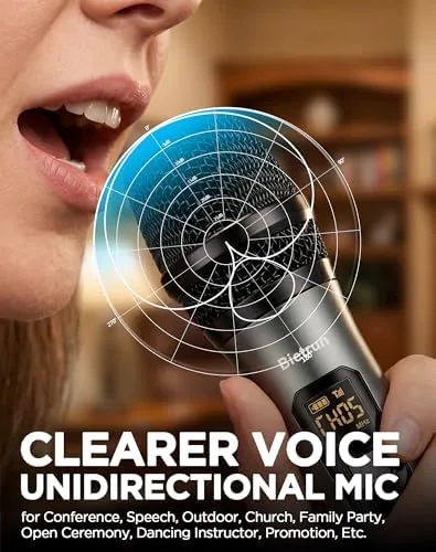 The Bietrun XLR Wireless Microphone, UHF Dual Handheld Dynamic Metal Mic in real use