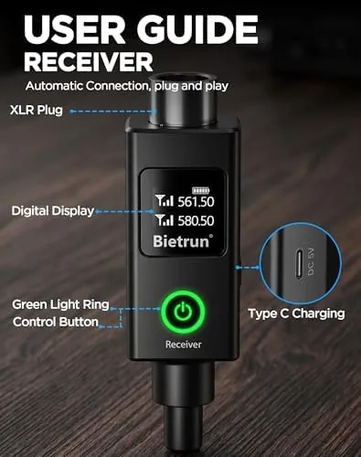 Another view of the Bietrun XLR Wireless Microphone, UHF Dual Handheld Dynamic Metal Mic