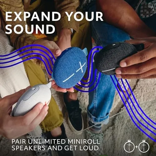Detail shot of the Ultimate Ears MINIROLL Waterproof Bluetooth Speaker - Majestic Blue | features