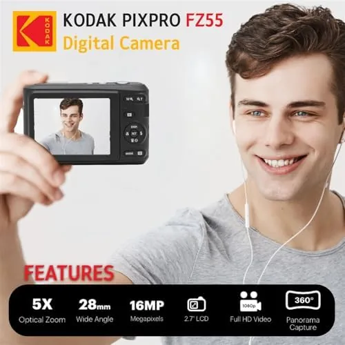 The KODAK PIXPRO FZ55 held in hand outdoors on a sunny day