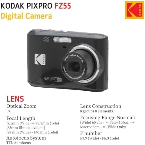 The KODAK PIXPRO FZ55 in its protective case beside a travel bag