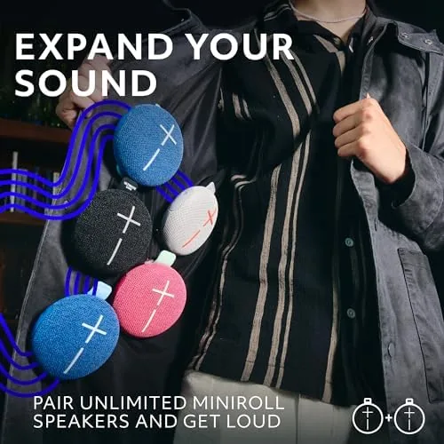 Detail shot of the Ultimate Ears MINIROLL Waterproof Bluetooth Speaker - Calming Pink | features