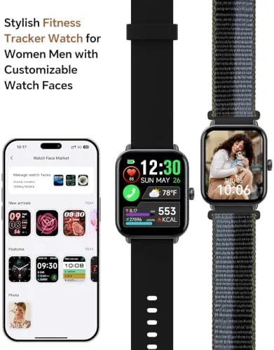 Another view of the Quican Smart Watches for Women/Men, 2 Bands, Compatible for Android
