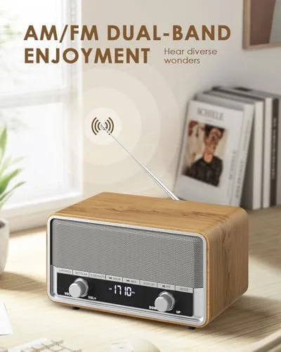 Close look at the Vintage Wood AM FM Bluetooth Radio with Clear LCD Display build quality