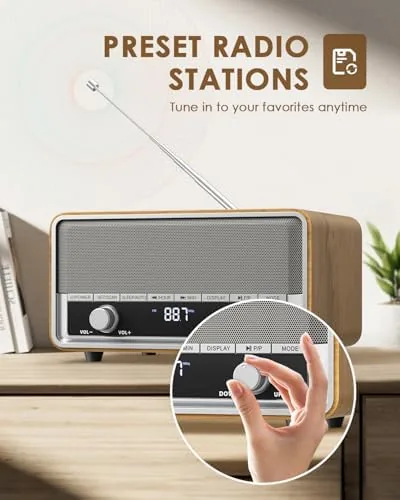 The Vintage Wood AM FM Bluetooth Radio with Clear LCD Display compared in context
