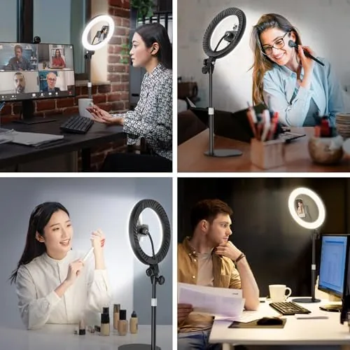 Close look at the 10'' Desk Ring Light with Stand ,  Zoom Lighting with build quality