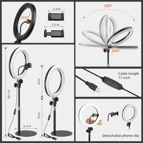Another view of the 10'' Desk Ring Light with Stand ,  Zoom Lighting with