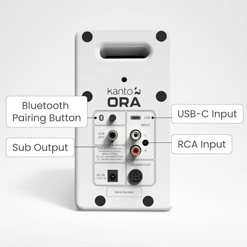 Detail shot of the Kanto ORAMW 100W Powered Reference Desktop Computer Speakers with Bluetooth features