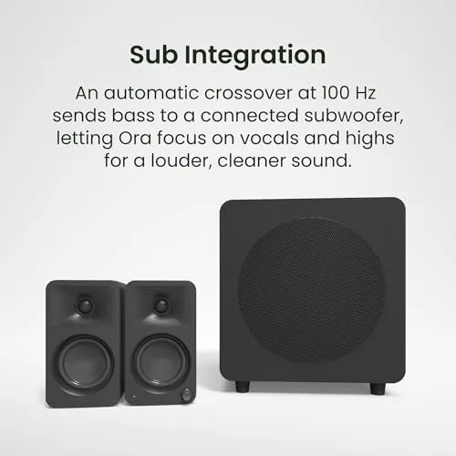 Another view of the Kanto ORAMW 100W Powered Reference Desktop Computer Speakers with Bluetooth