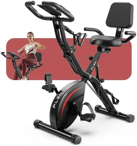 Pleny folding exercise bike set up in a small apartment living room