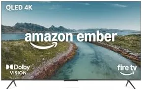 Close up of the thin bezel and the Alexa Voice Remote in front of the Ember 65