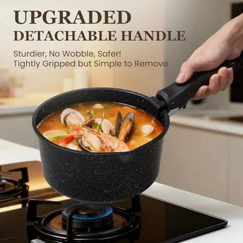 Eggs cooking in the KIKCOIN frying pan with the detachable handle attached