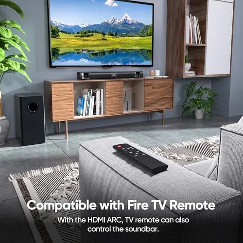The Saiyin Sound Bar for Smart TV with Subwoofer, 100W Detachable in real use